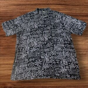 Cheetah Men's XXL Black White Graphic Print Short‎ Sleeve Button Up Shirt